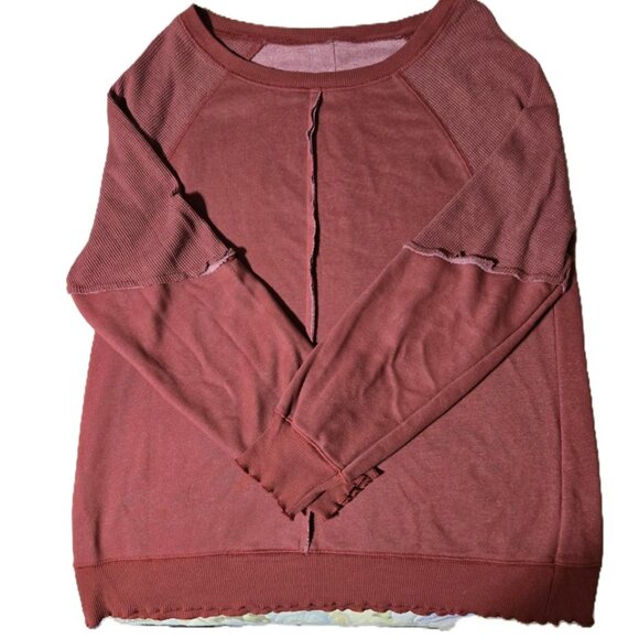 Womens long sleeve Burgundy Sweater small exposed seam unfinished look - Picture 6 of 6